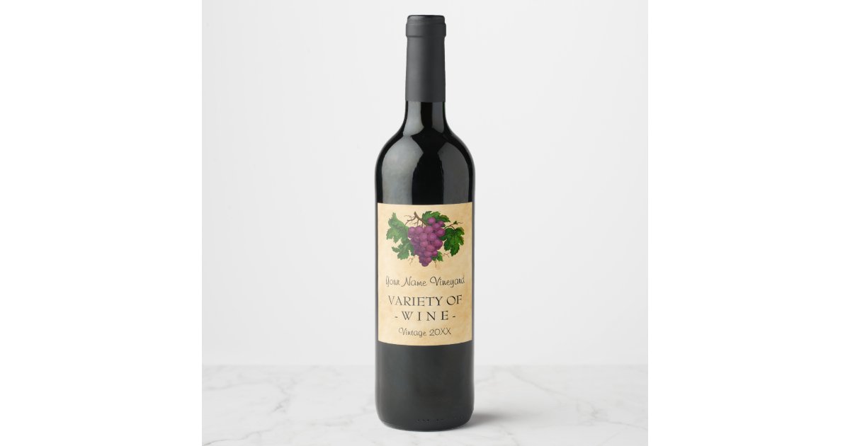 Wine Template Elegant Vintage Purple Grapes Custom Wine Label | Zazzle