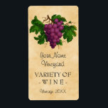 Wine Template Vintage Grapes Personalized Bottle Label<br><div class="desc">Create your own, custom vintage-looking homemade wine bottle labels with this simple template. These elegant, personalized bottle labels feature an antique cluster of purple grapes, recolored and brightened so they contrast nicely against the aged, slightly stained parchment background design. Use the template fields to easily add the name of your...</div>