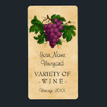Wine Template Vintage Grapes Personalized Bottle Label<br><div class="desc">Create your own, custom vintage-looking homemade wine bottle labels with this simple template. These elegant, personalized bottle labels feature an antique cluster of purple grapes, recolored and brightened so they contrast nicely against the aged, slightly stained parchment background design. Use the template fields to easily add the name of your...</div>