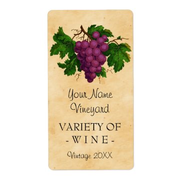 Wine Template Vintage Grapes Personalized Bottle Label
