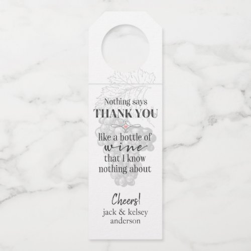 Wine Thank You  Grapes  Bottle Hanger Tag