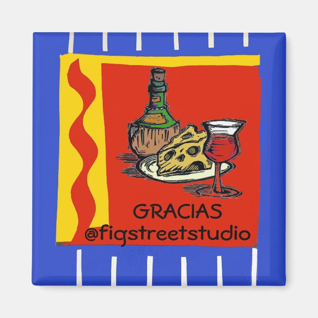 Wine, Thanks, edit text Magnet (Front)