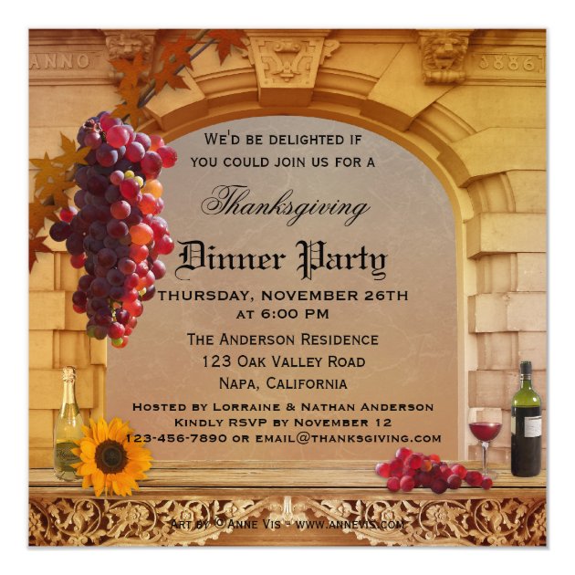 Wine Thanksgiving Dinner Party Invitation