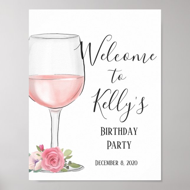 Wine theme, adult party, welcome sign (Front)