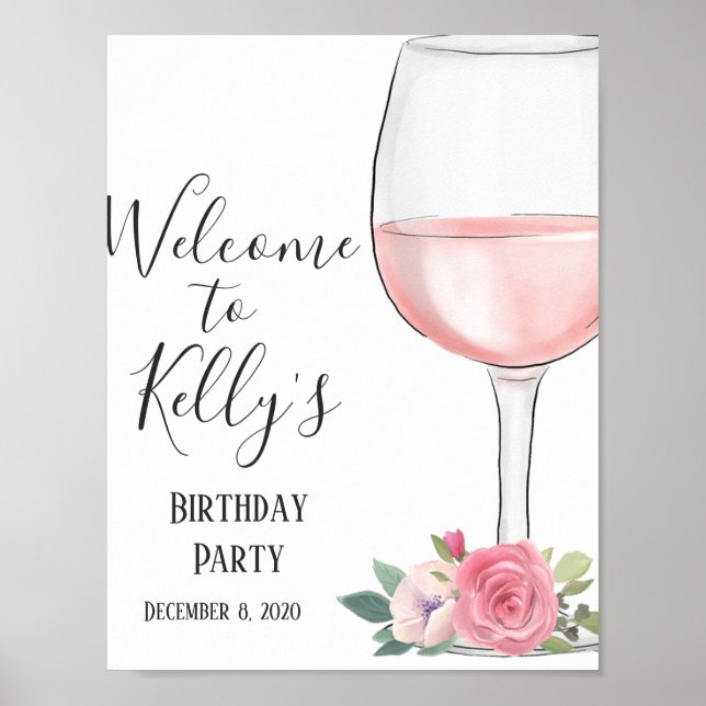 Wine theme, adult party, welcome sign (Front)
