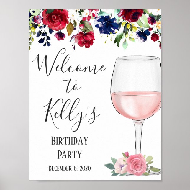 Wine theme, adult party, welcome sign (Front)