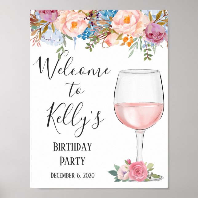 Wine theme, adult party, welcome sign (Front)