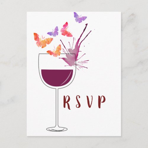 wine theme butterfly Postcard RSVP