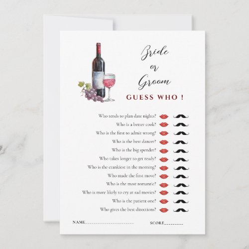 Wine Theme He Said She Said Bridal Shower game  Invitation