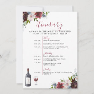 Wine Themed Bachelorette Itinerary Invitation