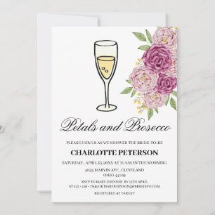 Wine Themed Petals and Prosecco Bridal Shower Invitation