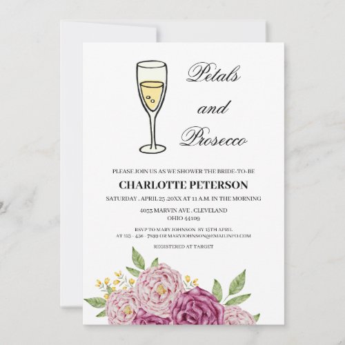 Wine Themed Petals and Prosecco Bridal Shower Invitation