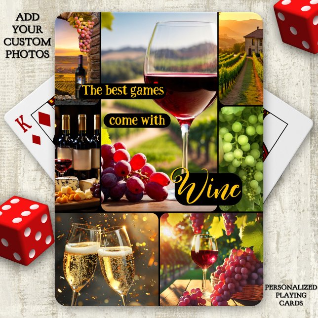 Wine Themed Photo Collage Personalized Poker Cards (Playing cards featuring a photo collage with a wine theme)