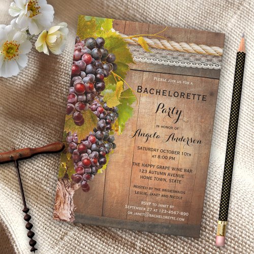 Wine Themed Vineyard Bachelorette Party Invitation