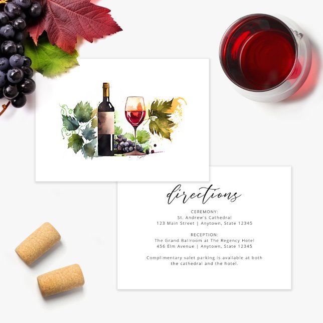 Wine Themed Watercolor Wedding Directions Card (Creator Uploaded)