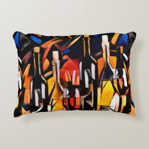 Wine themes in the style of cubism. Bottles, glass Accent Pillow