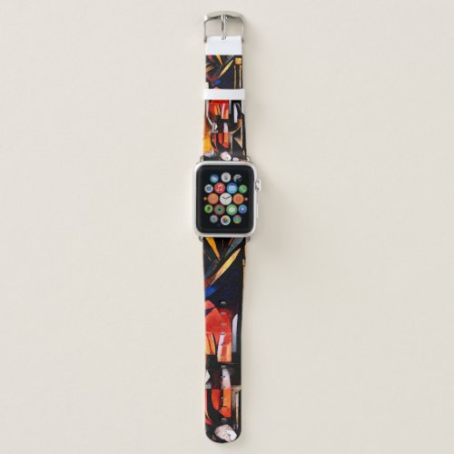 Wine themes in the style of cubism. Bottles, glass Apple Watch Band