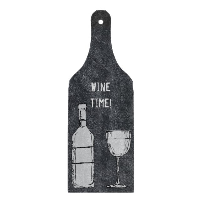 Wine Time Chalkboard Wine Bottle & Glass Cutting Board (Front)