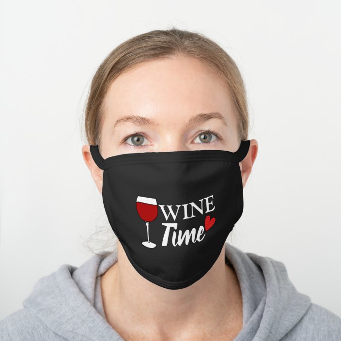 Wine Time Funny Typography Sayings On Black Black Cotton Face Mask Zazzle Com