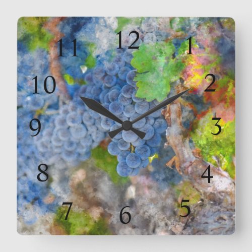 Wine Time _ Grapes on the Vine Square Wall Clock