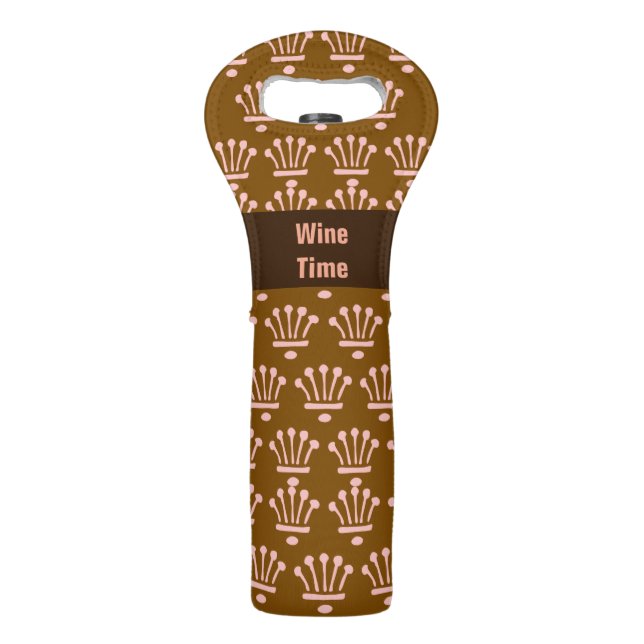 Wine Time Pink Crowns Brown     Wine Bag (Back)