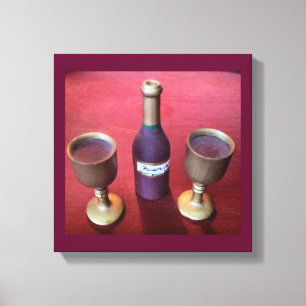 Wine Time Whimsical Wine Bottle and Goblets Canvas Print