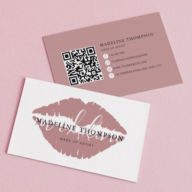 Wine Tinted Lips Calligraphy Script QR code Business Card (Creator Uploaded)