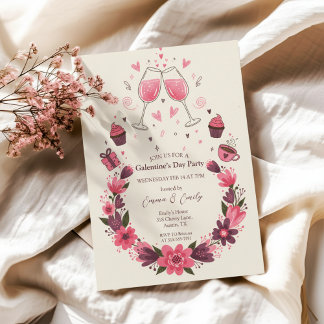 Wine Toast Floral Galentine's Invitation