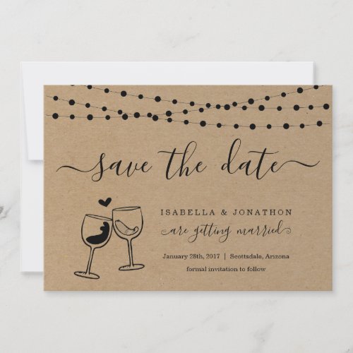 Wine Toast Save the Date Card Kraft Paper