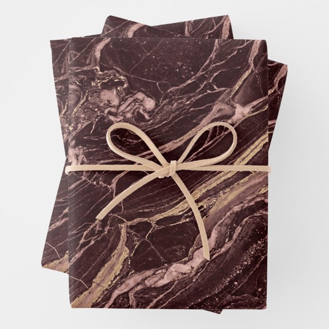 Wine Tone Marble Modern Refined Aesthetic Wrapping Paper Sheets (In situ)