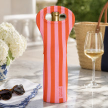 Wine Tote Bag | Preppy Bold Stripe Coral Pink