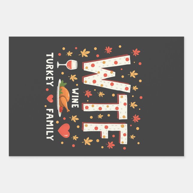 WIne Turkey Family Funny Thanksgiving  Wrapping Paper Sheets (Front)