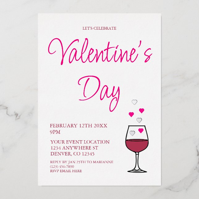 Wine Valentine's Day Party Foil Invitation (Front)