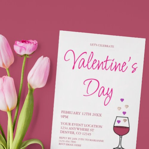 Wine Valentines Day Party Foil Invitation