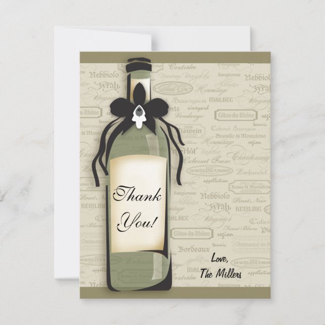 Wine Varietal and Whimsical Bottle Note Card (Front)
