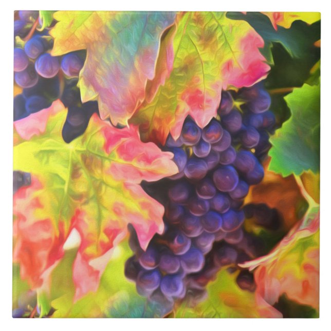 Wine Vineyard Autumn Colors Art Ceramic Tile (Front)