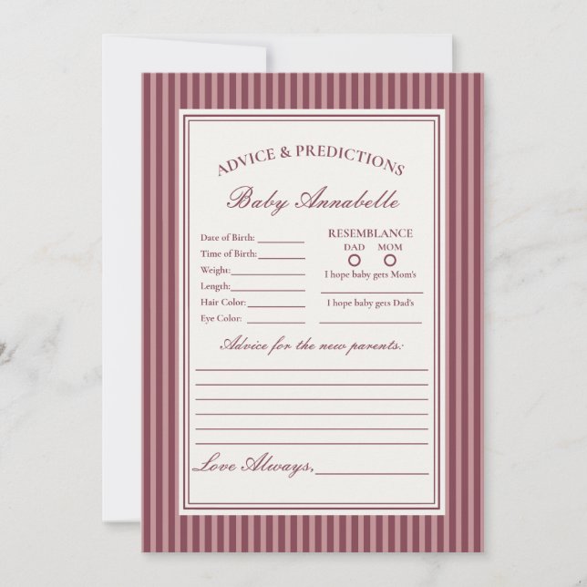 Wine Vineyard Club Old Money Advice for Baby Card (Front)