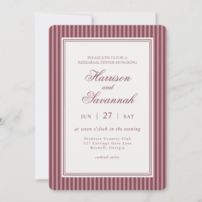 Wine Vineyard Club Old Money Rehearsal Dinner Invitation (Front)