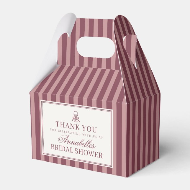 Wine Vineyard Club Old Money Striped Bridal Shower Favor Boxes (Front Side)