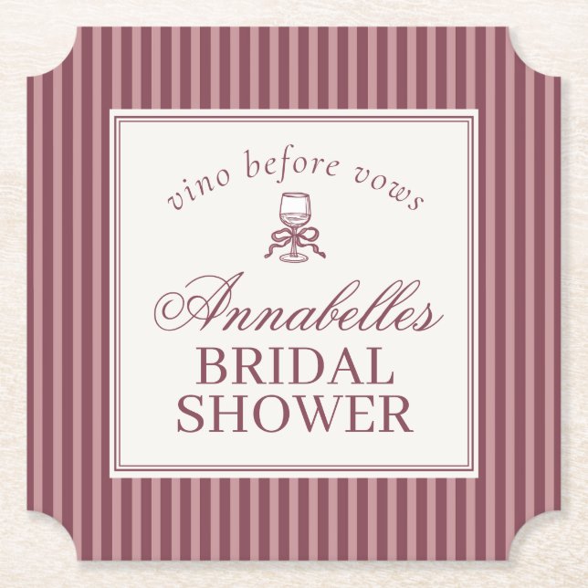 Wine Vineyard Club Old Money Striped Bridal Shower Paper Coaster (Front)