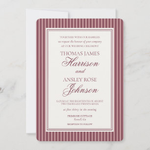 Wine Vineyard Club Old Money Striped Wedding Invitation