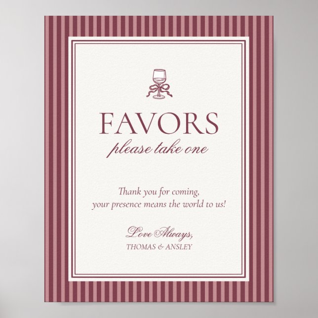 Wine Vineyard Club Old Money Wedding Favors Sign (Front)