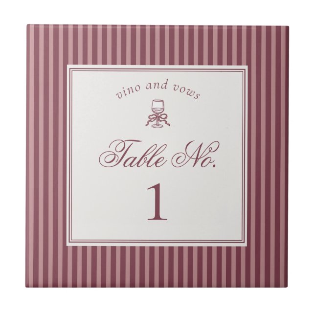 Wine Vineyard Club Old Money Wedding Table Number Ceramic Tile (Front)