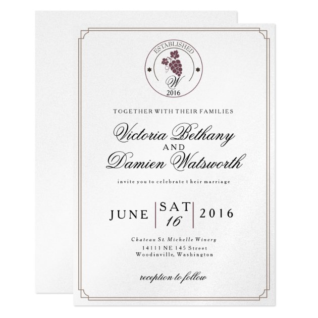 Wine Vineyard Modern Vintage Wedding Invitation