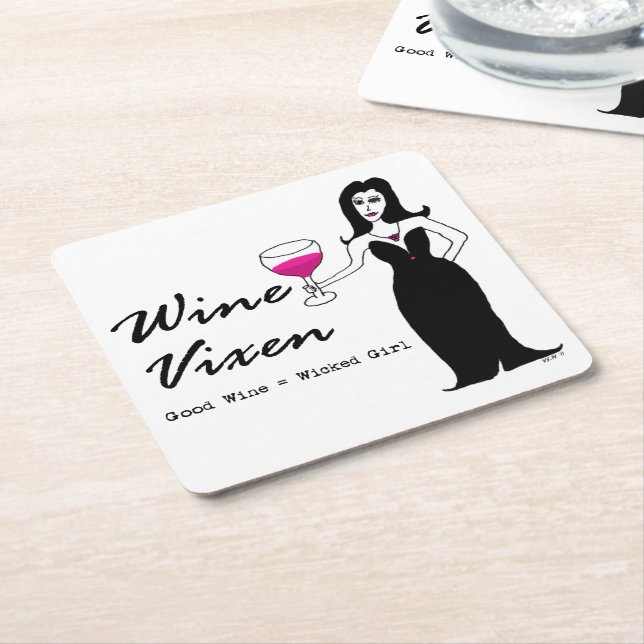 Wine Vixen "Good Wine = Wicked Girl" Square Paper Coaster (Angled)