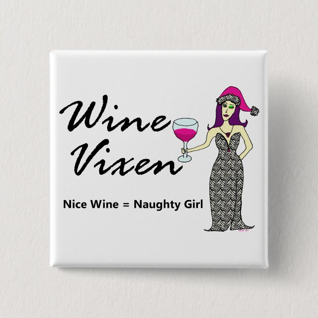 Wine Vixen "Nice & Naughty" Holiday Square Pinback Button (Front)