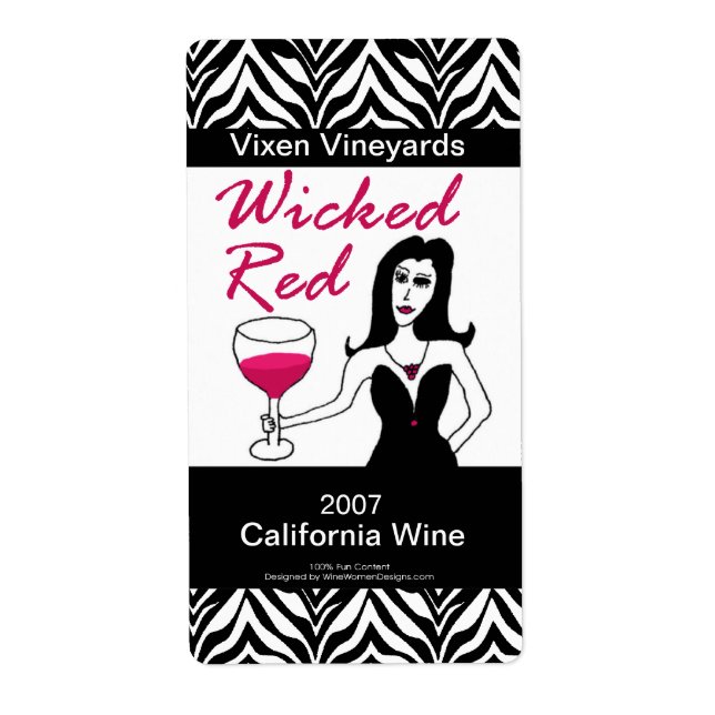 Wine Vixen Wicked Red Custom Faux Wine Labels (Front)