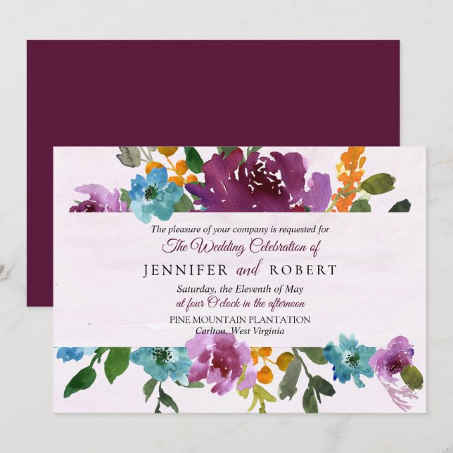 Wine Wedding Invitation Horizontal Radiance Bridal (Front/Back)