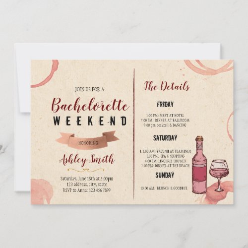 Wine weekend bachelorette invitation