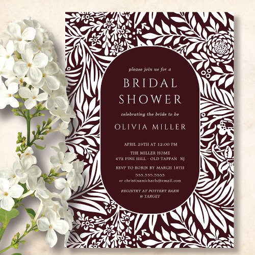 Wine  White Leaf Floral Bridal Shower Invitation